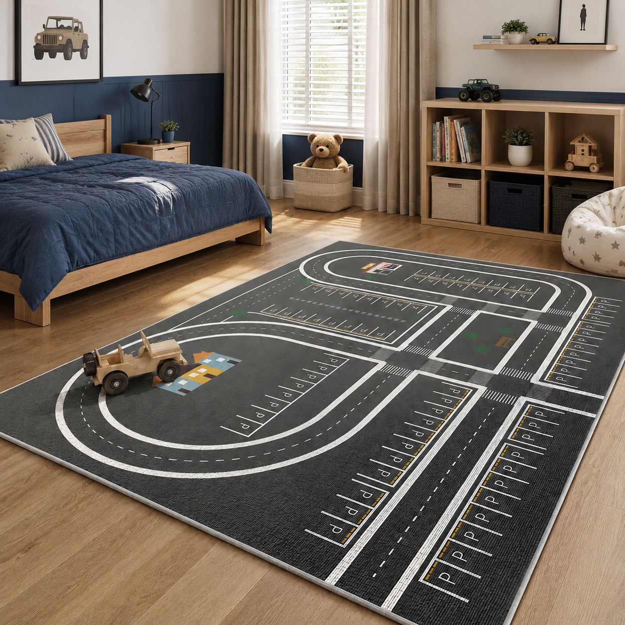 Kids Road Network Play Mat Polyester Fibre Rug | Talviro