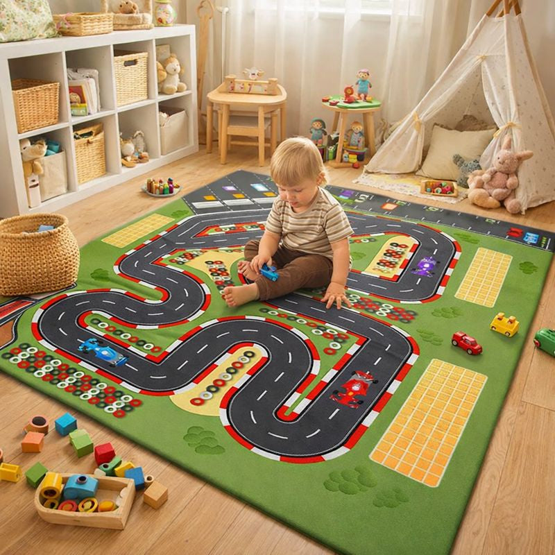 Kids Road Pattern Play Mat Polyester Childrens Room Decor | Vantelo
