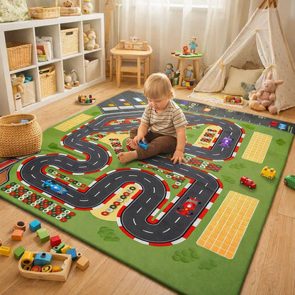 Kids Road Pattern Play Mat Polyester Childrens Room Decor | Vantelo