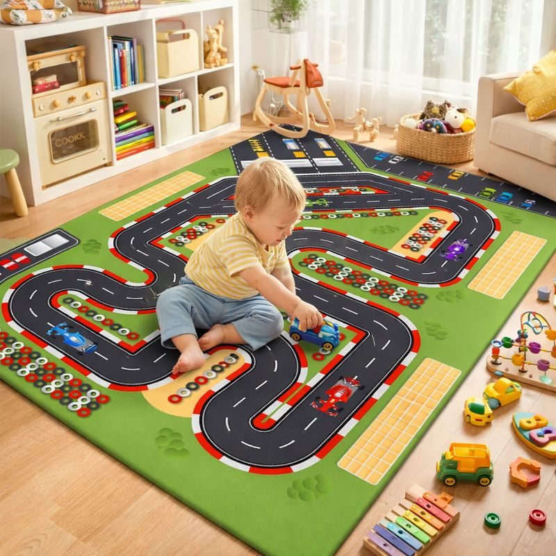 Kids Road Pattern Play Mat Polyester Childrens Room Decor | Vantelo