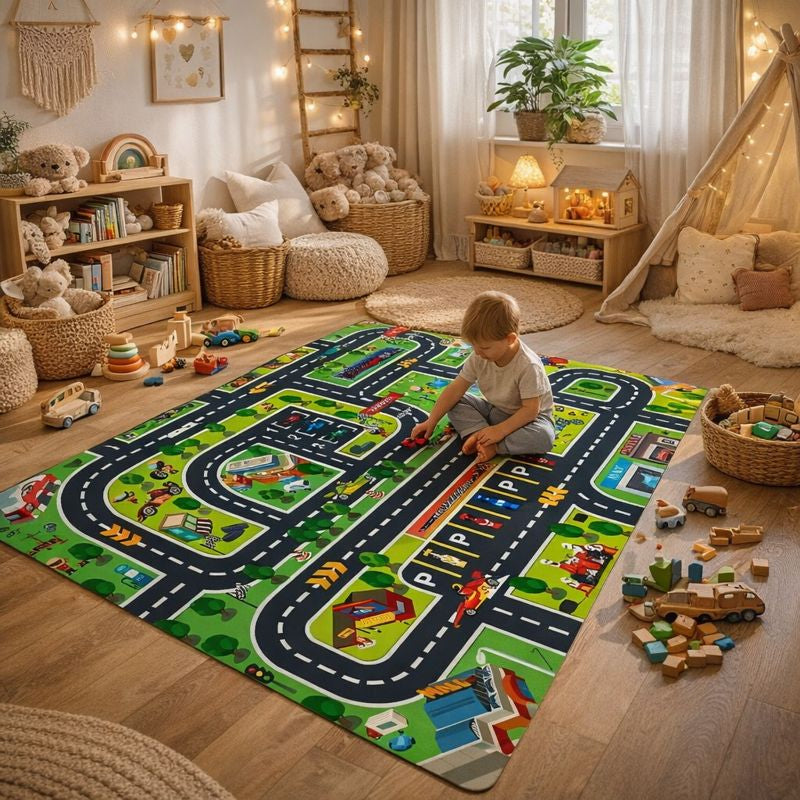 Kids Traffic Road Play Mat Rug City Layout Design | Luventa