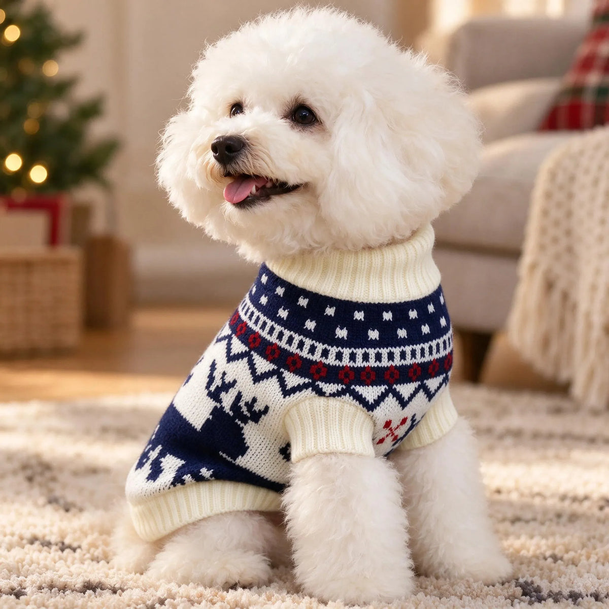 Knitted Dog Christmas Turtleneck Sweater