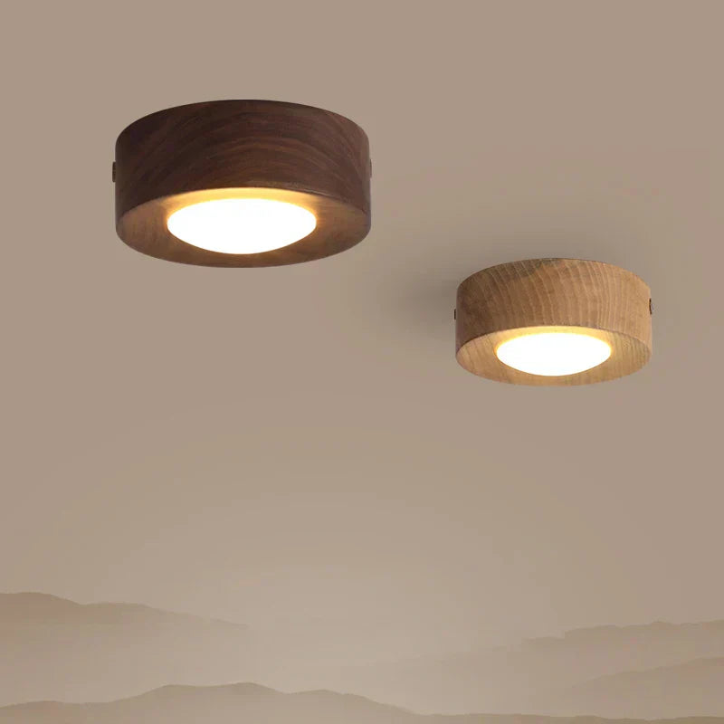 LED Ceiling Light in Walnut Wood with Spotlight | Novalum