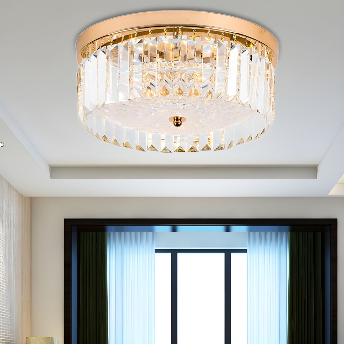 LED Flush Mount Crystal Drum Ceiling Light Modern | Evora