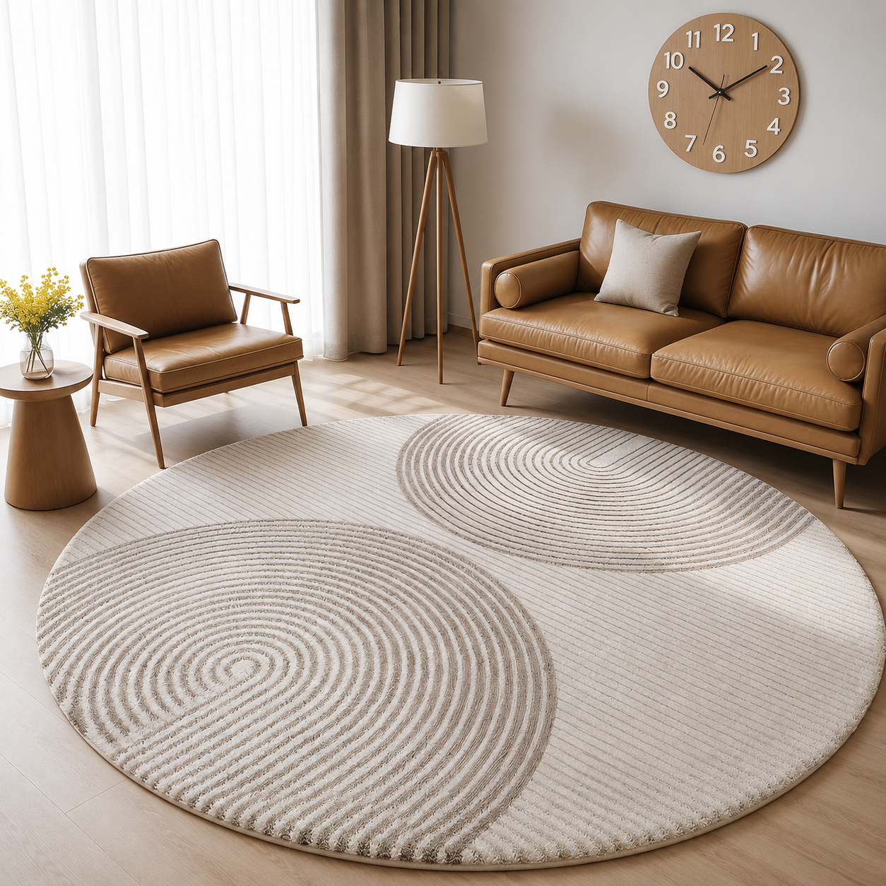 Lambswool Round Area Rug Nordic Circular Pattern Style | Doliven