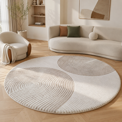 Lambswool Round Area Rug Nordic Circular Pattern Style | Doliven