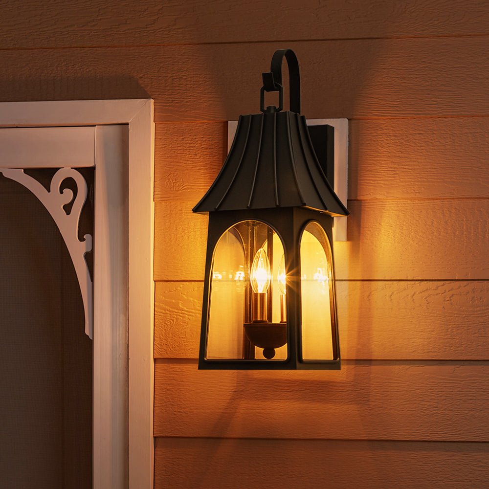 Lantern Glass Outdoor Wall Sconce Matte Black | Orvessa