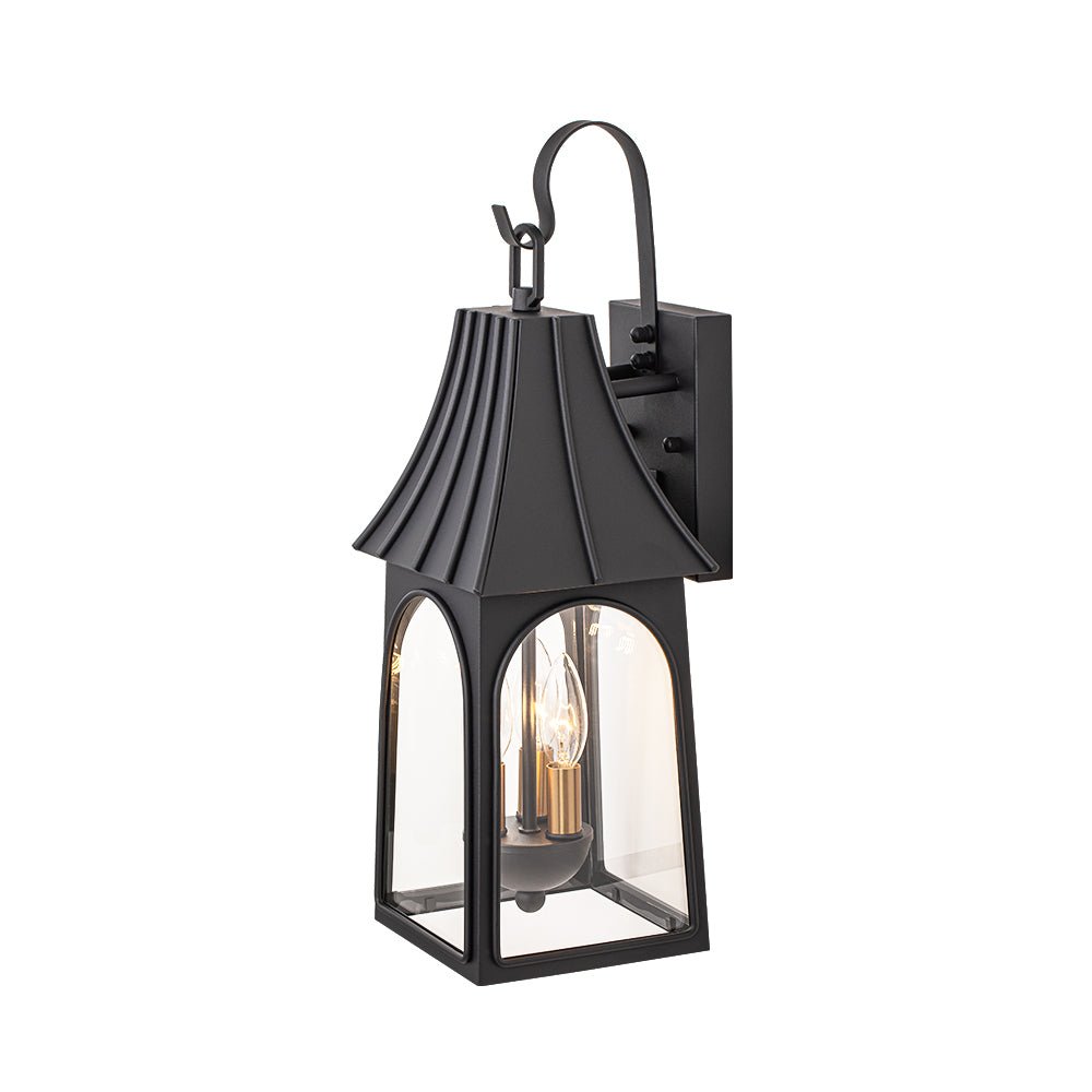 Lantern Glass Outdoor Wall Sconce Matte Black | Orvessa