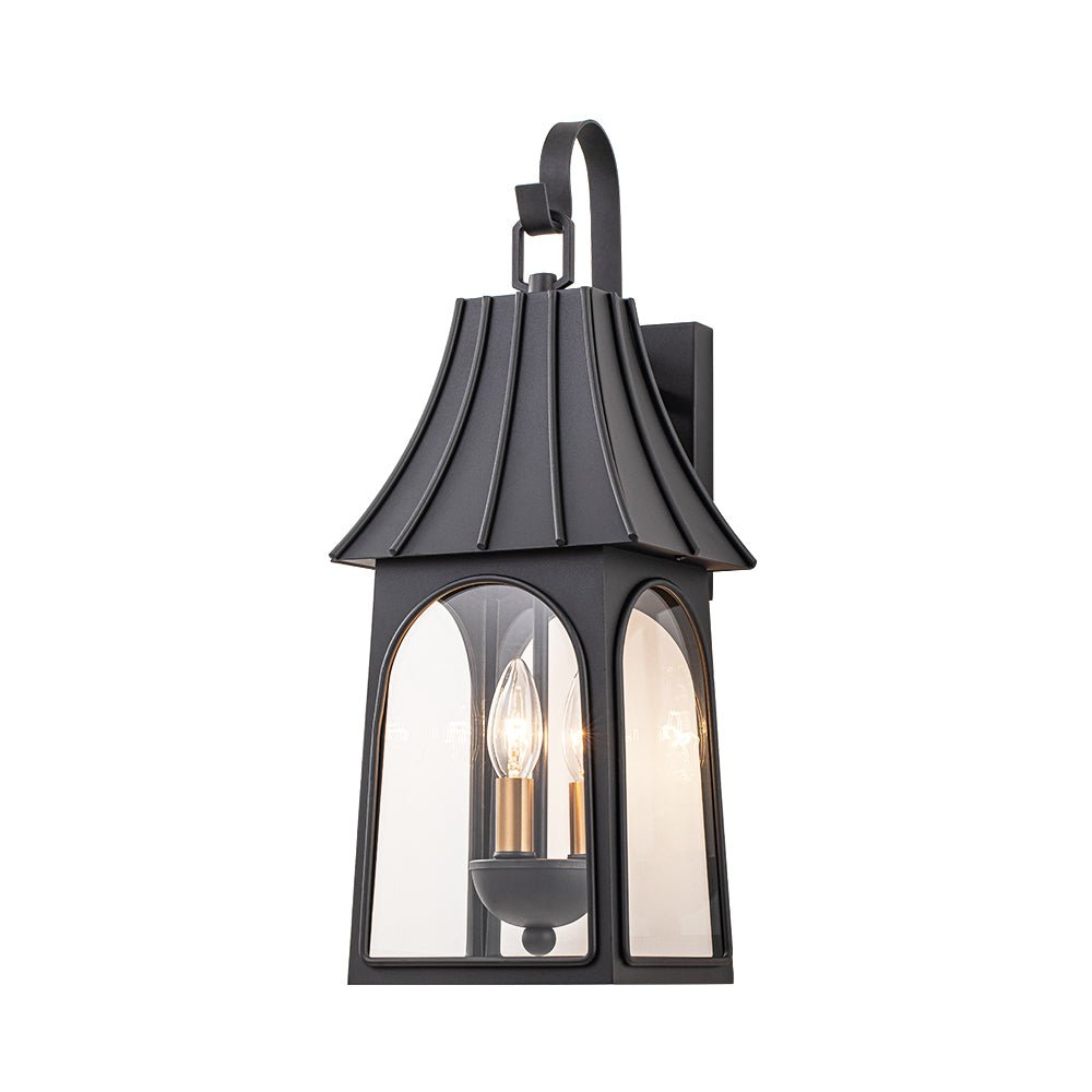 Lantern Glass Outdoor Wall Sconce Matte Black | Orvessa