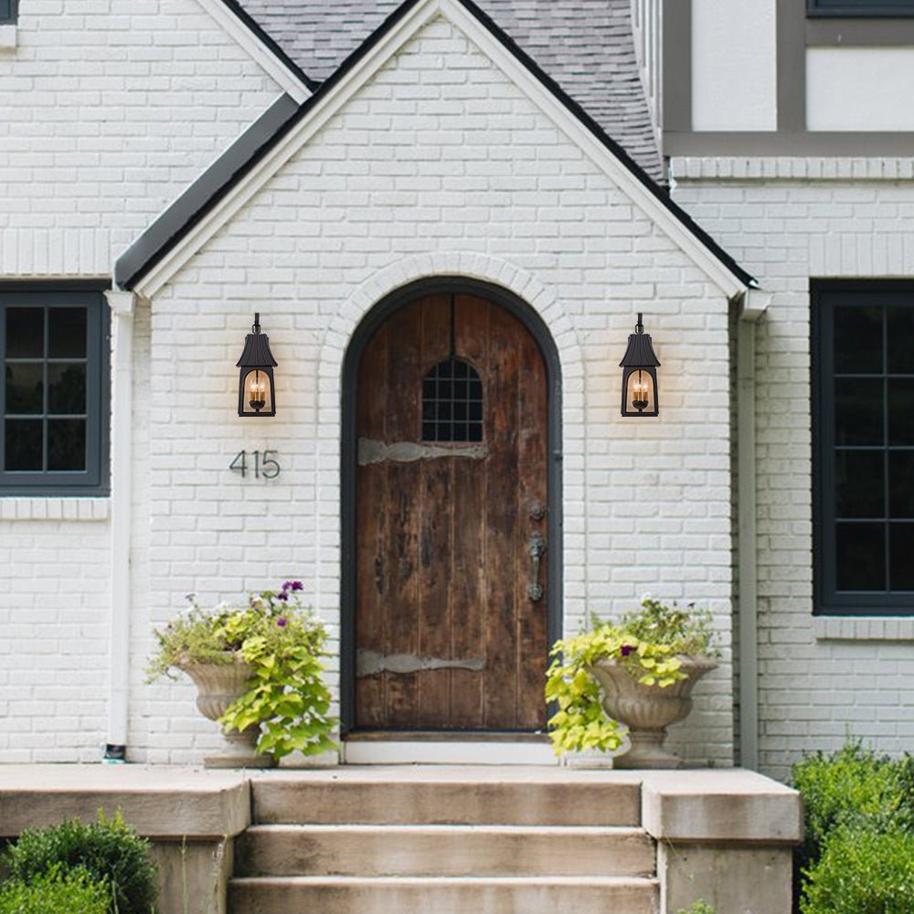 Lantern Glass Outdoor Wall Sconce Matte Black | Orvessa