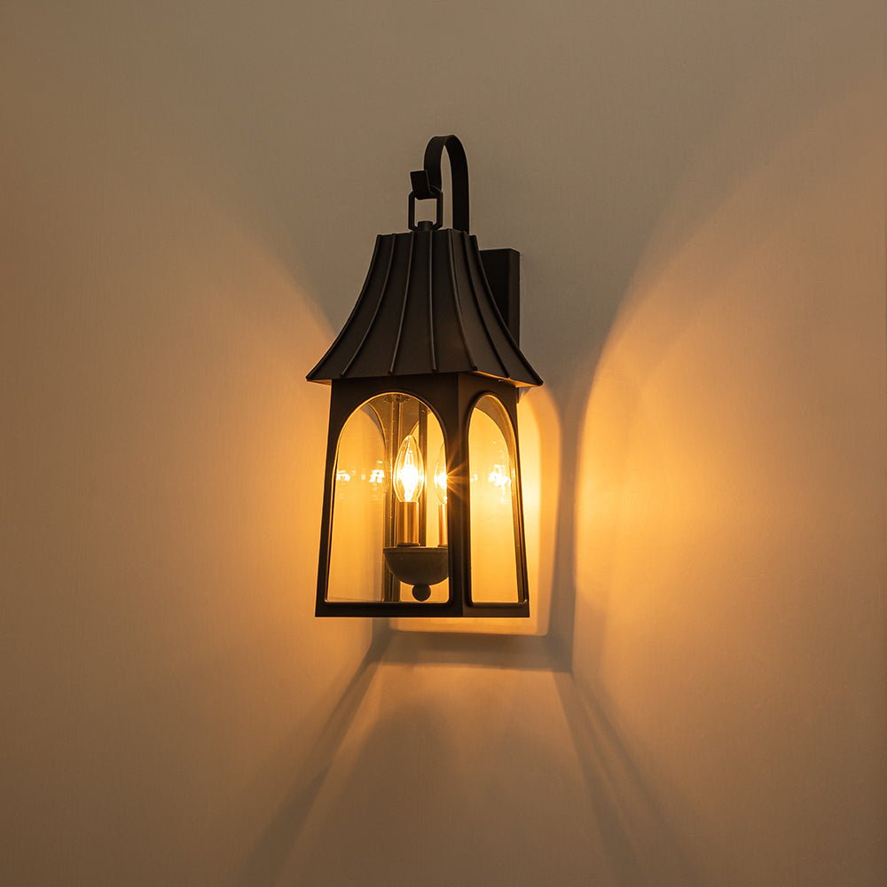 Lantern Glass Outdoor Wall Sconce Matte Black | Orvessa