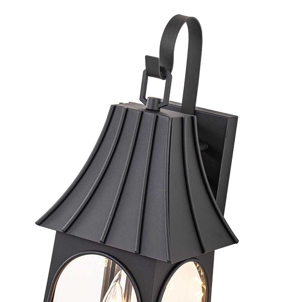 Lantern Glass Outdoor Wall Sconce Matte Black | Orvessa