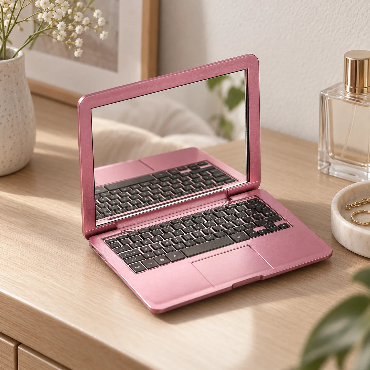 Laptop Style Vanity Mirror with Foldable Design