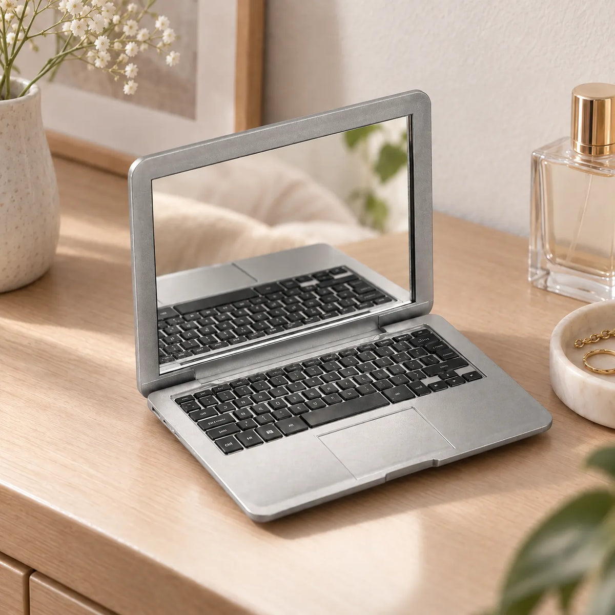 Laptop Style Vanity Mirror with Foldable Design