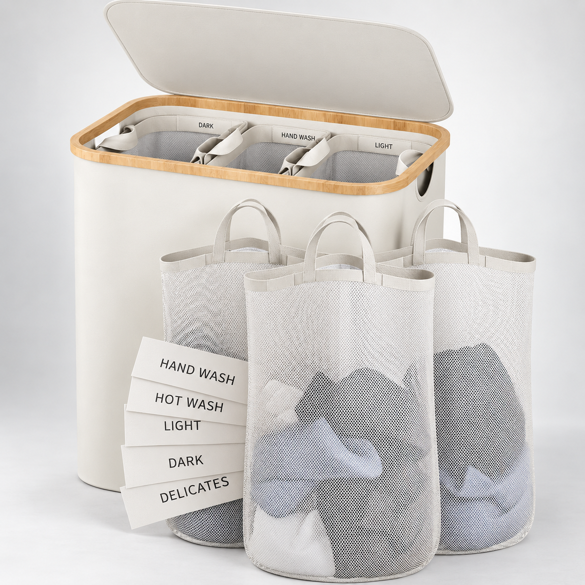 Large Three Section Laundry Hamper