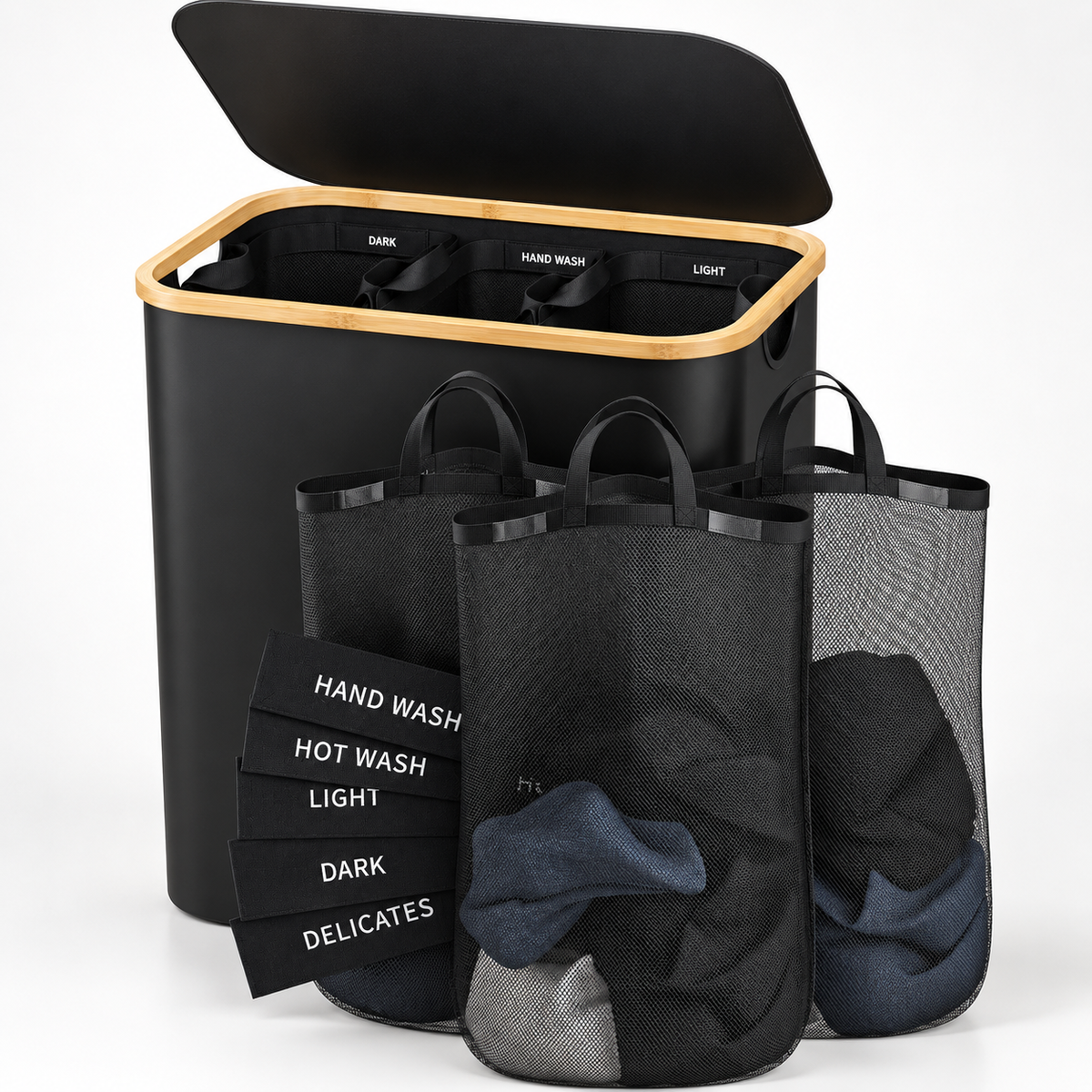 Large Three Section Laundry Hamper
