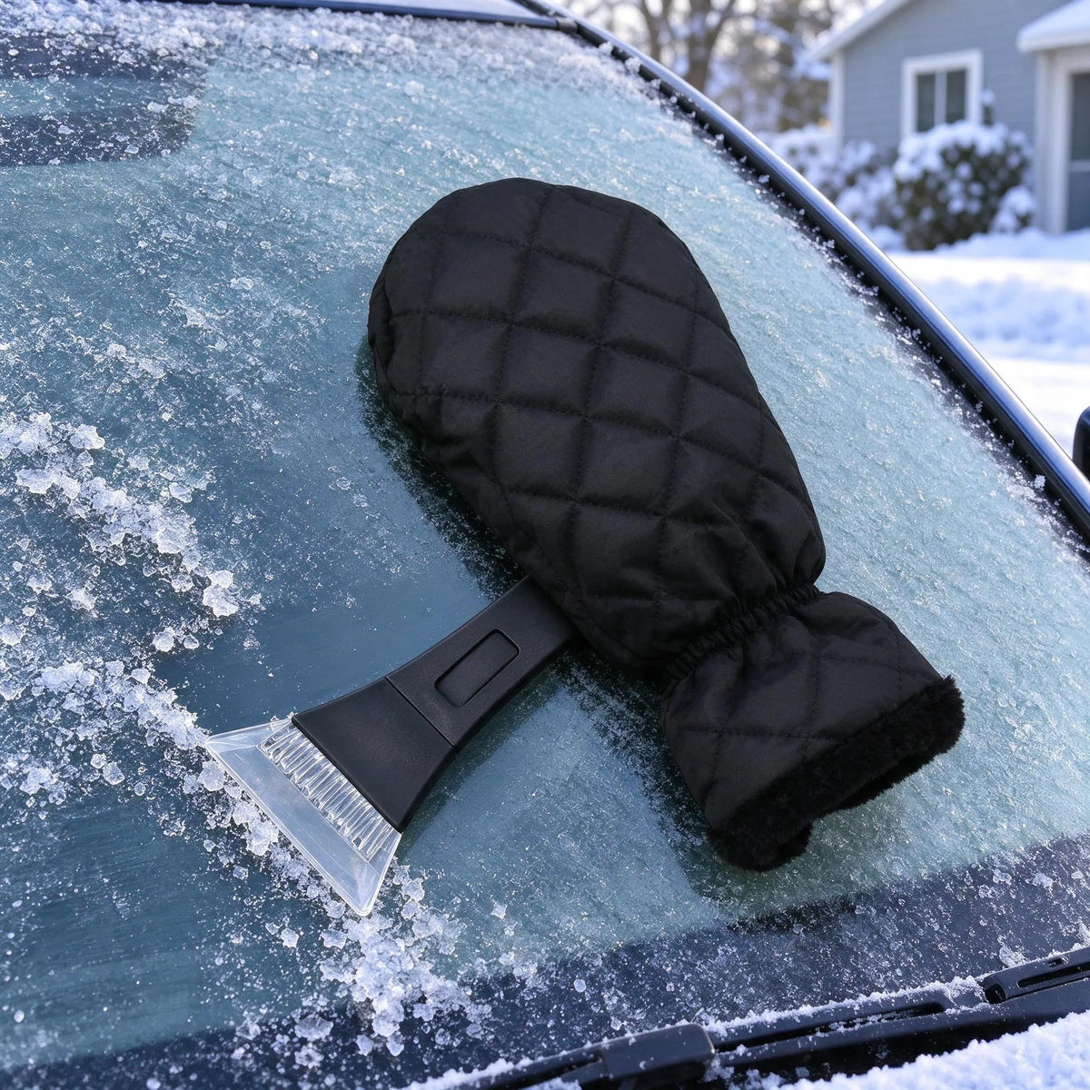 Lined Ice Scraper Mitt Tool