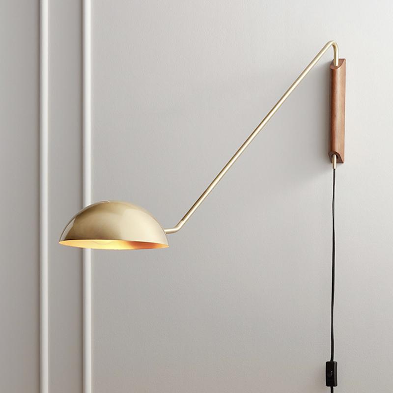 Long Arm Twist Wall Light Plug In Brass Finish | Mirevo