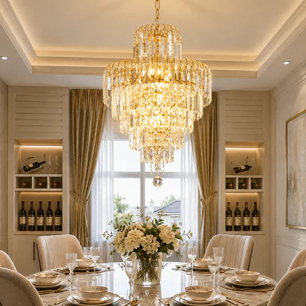 Luxury Five Layer Tassel Crystal Chandelier Gold | Viresta