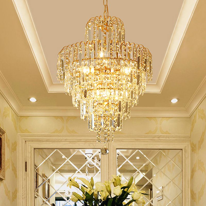 Luxury Five Layer Tassel Crystal Chandelier Gold | Viresta