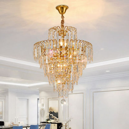 Luxury Five Layer Tassel Crystal Chandelier Gold | Viresta