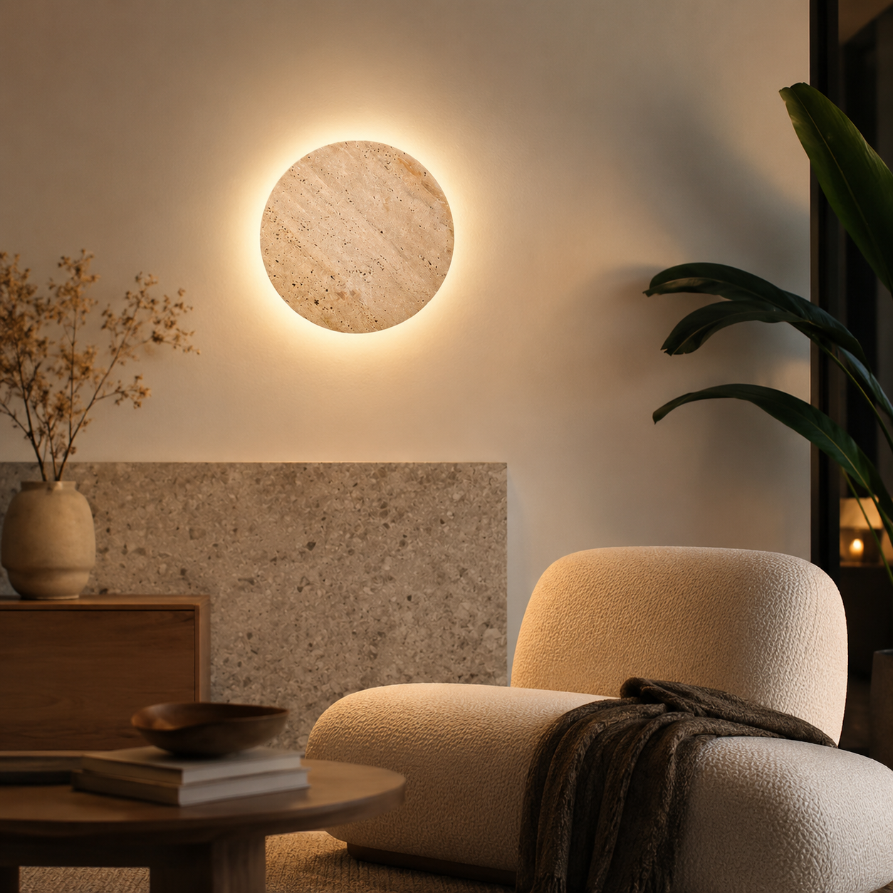 Minimal Travertine Glow Wall Light Modern Design | Stonera