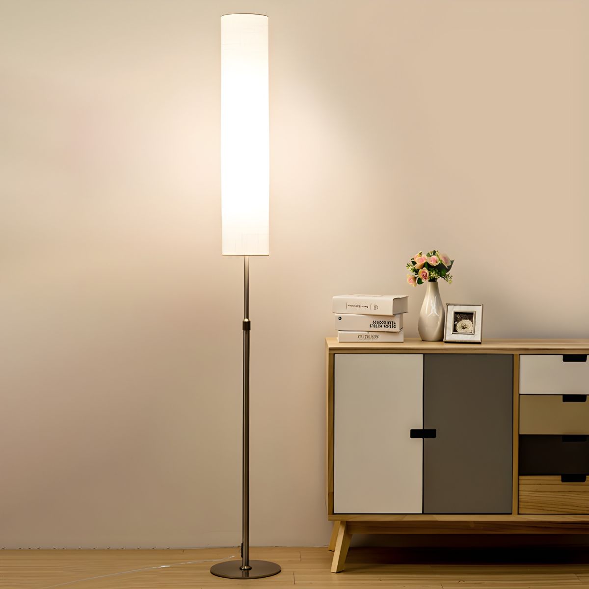 Minimalist Floor Lamp With Fabric Shade Reading Light | Cadrion
