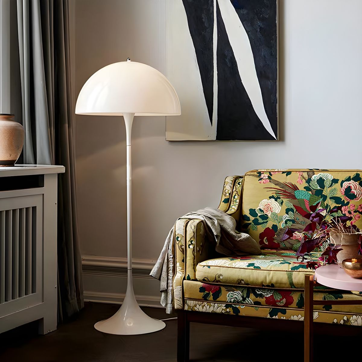Minimalist Metal Floor Lamp Acrylic Dome Shade | Renlica