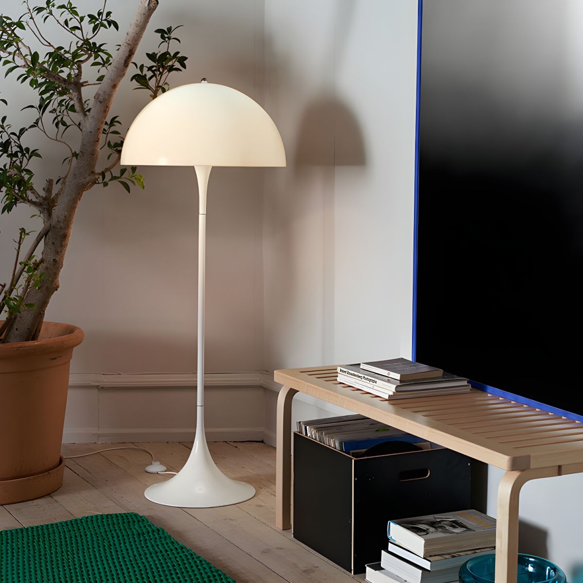 Minimalist Metal Floor Lamp Acrylic Dome Shade | Renlica