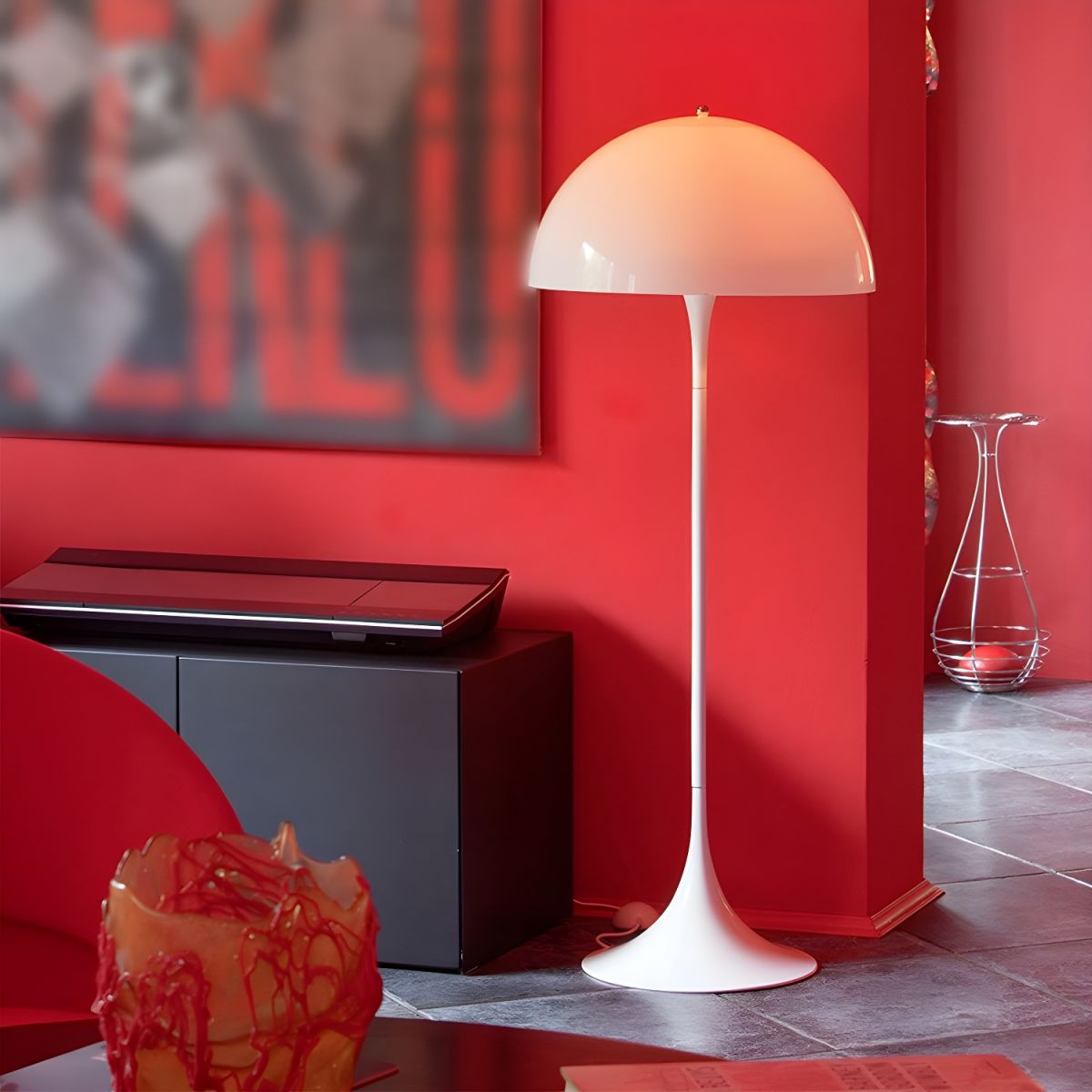 Minimalist Metal Floor Lamp Acrylic Dome Shade | Renlica