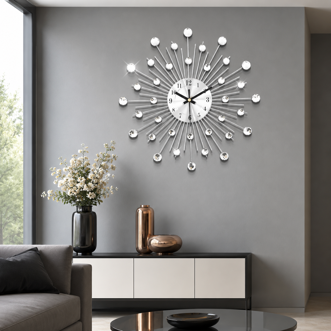 Minimalist Metal Frame Silver Wall Clock Quartz | Veltora