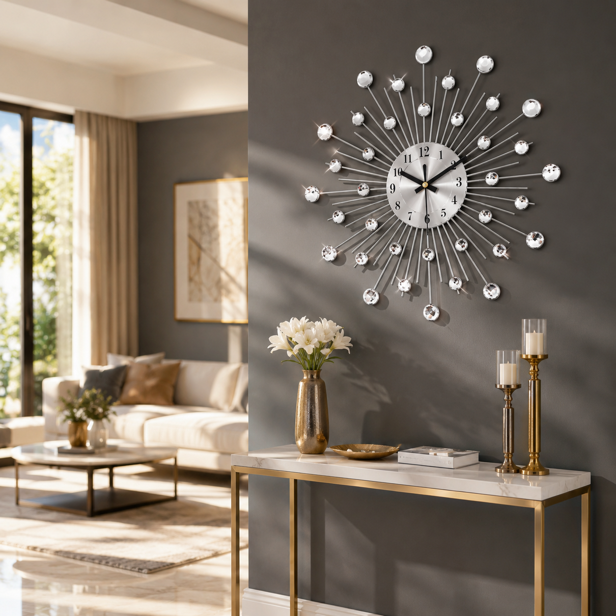 Minimalist Metal Frame Silver Wall Clock Quartz | Veltora