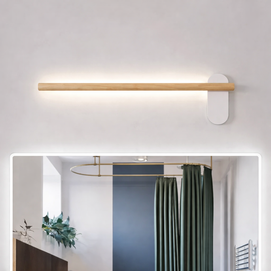 Minimalist Wood LED Linear Bathroom Wall Light | Valqen