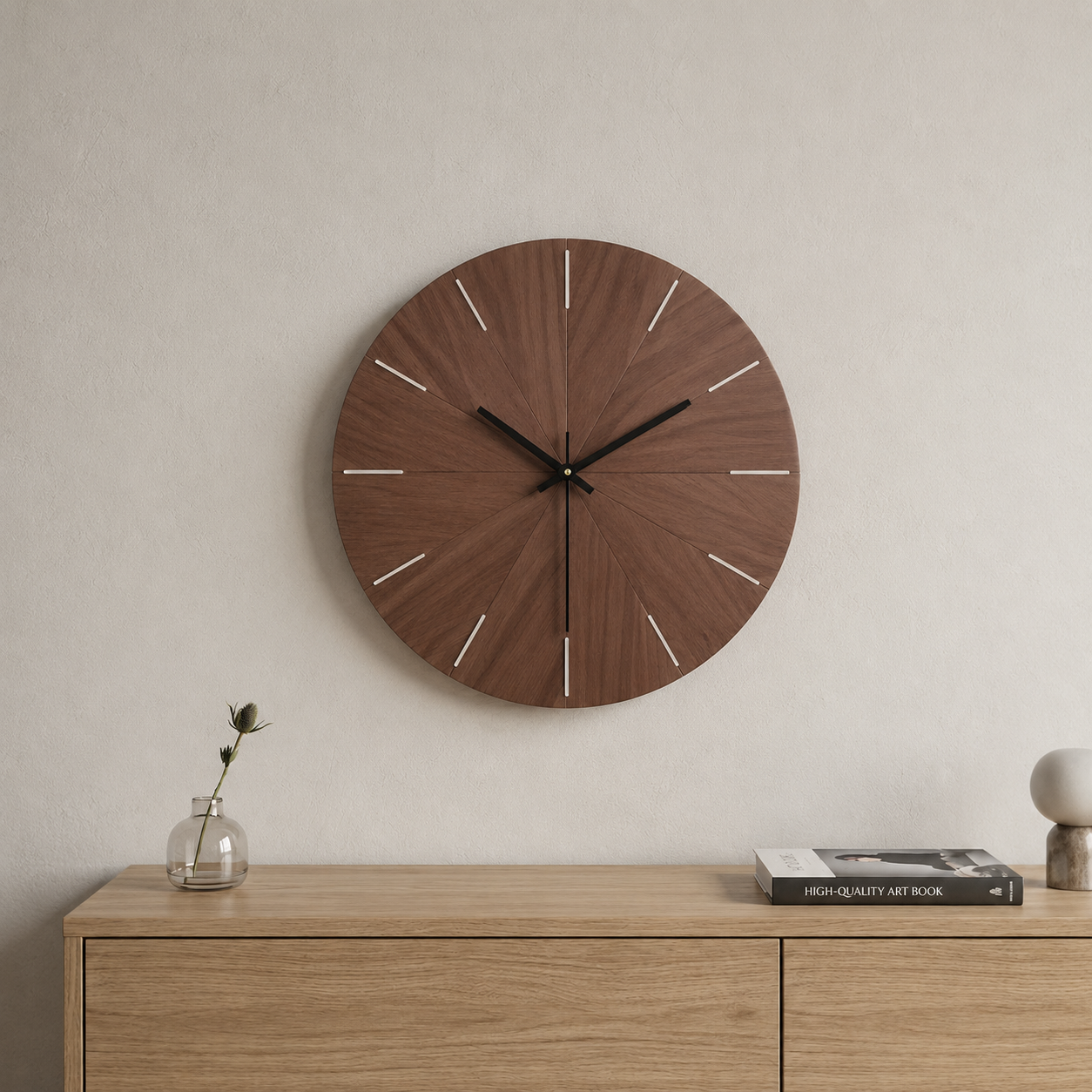 Minimalist Wooden Wall Clock Silent Quartz Living Room | Davorin