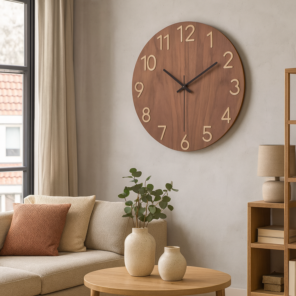 Minimalist Wooden Wall Clock Silent Quartz Living Room | Davorin