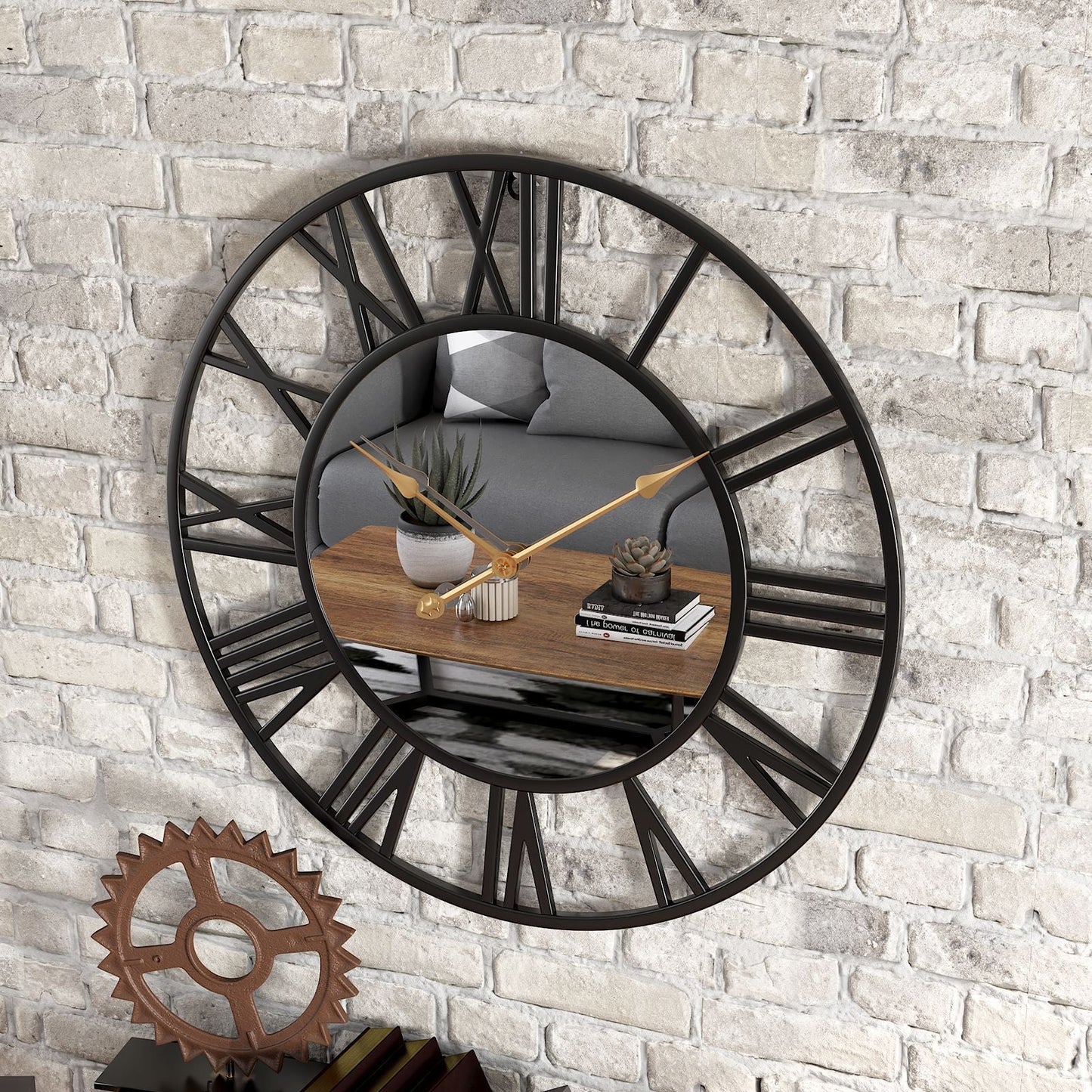 Mirror Metal Wall Clock Industrial Design Skeleton | Calmora