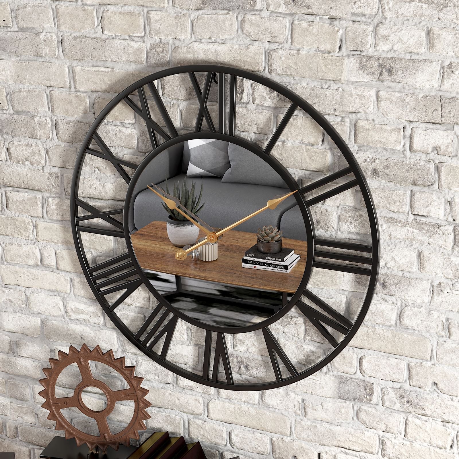 Mirror Metal Wall Clock Industrial Design Skeleton | Calmora