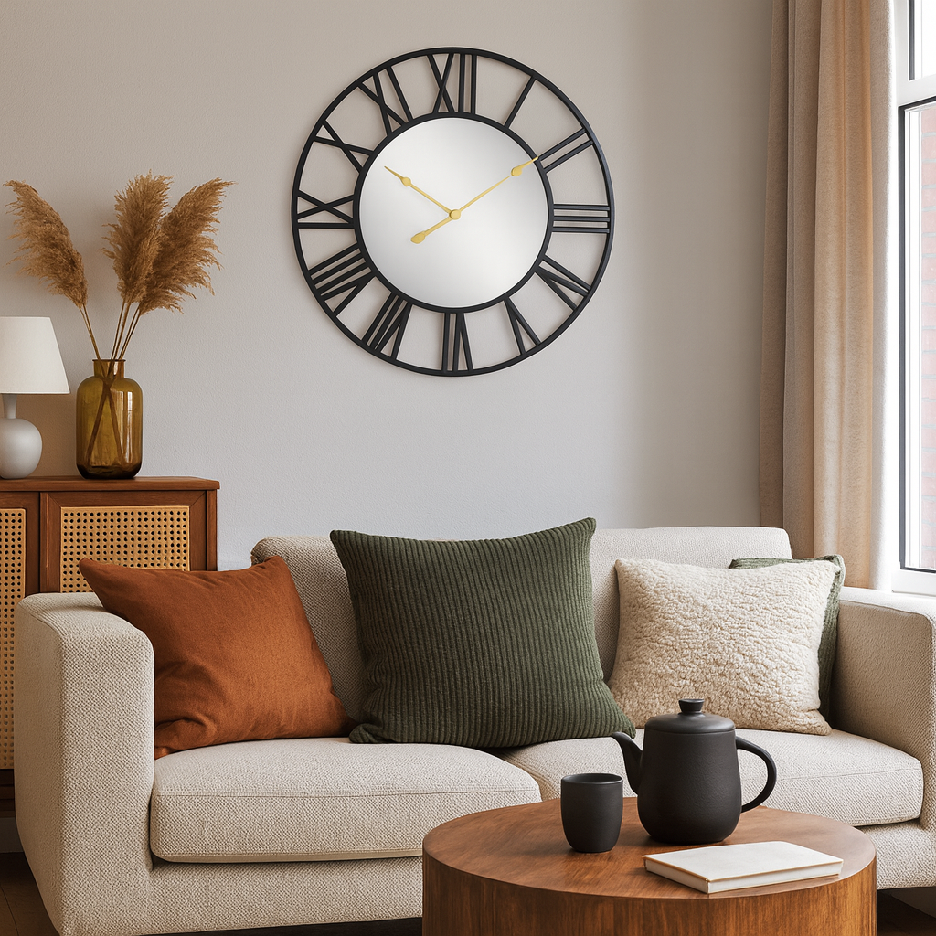 Mirror Metal Wall Clock Industrial Design Skeleton | Calmora