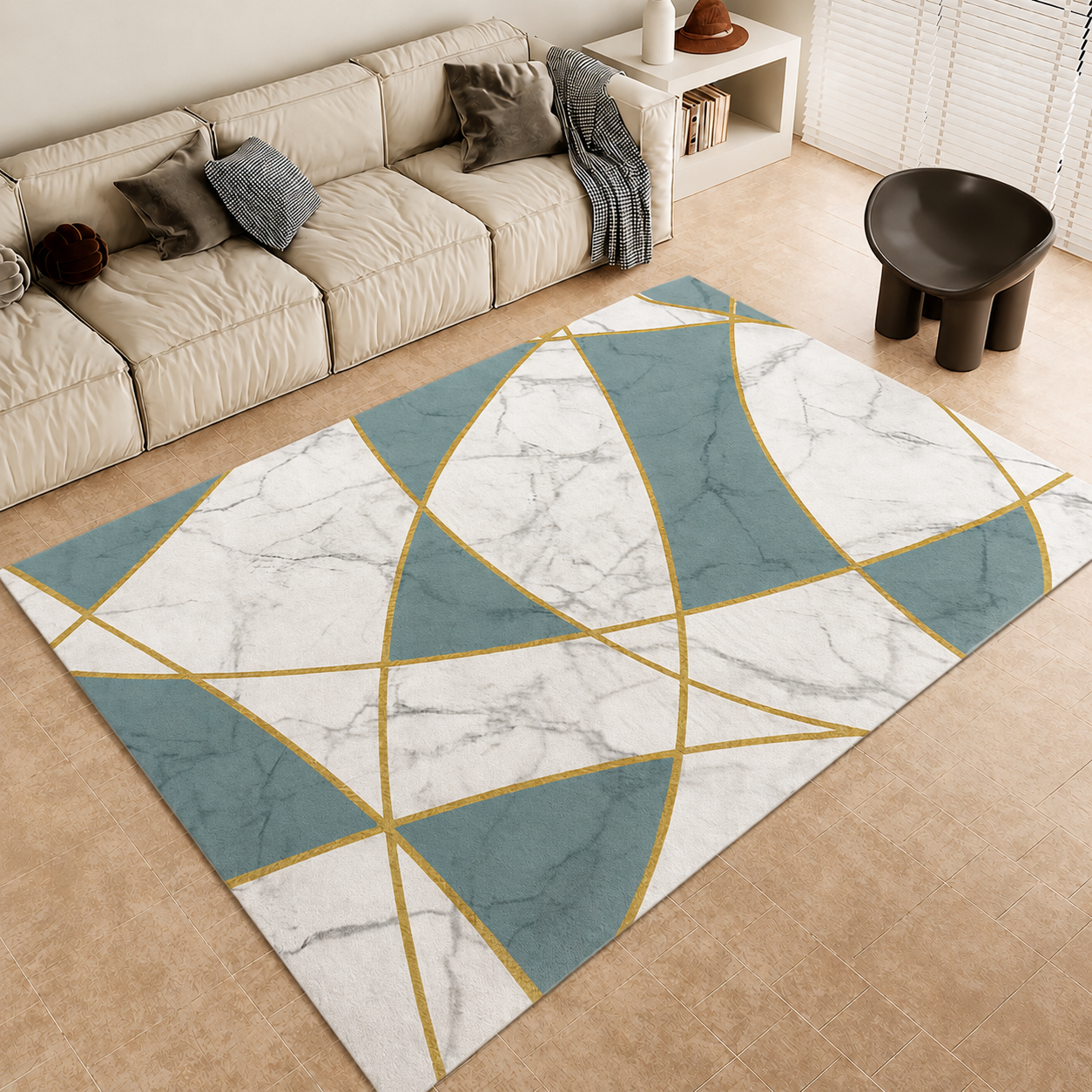 Modern Abstract Polyester Rectangular Area Rug | Caltheo