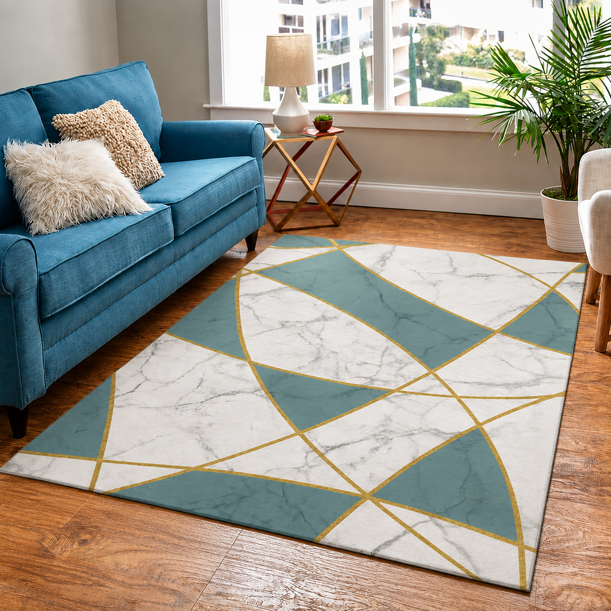 Modern Abstract Polyester Rectangular Area Rug | Caltheo
