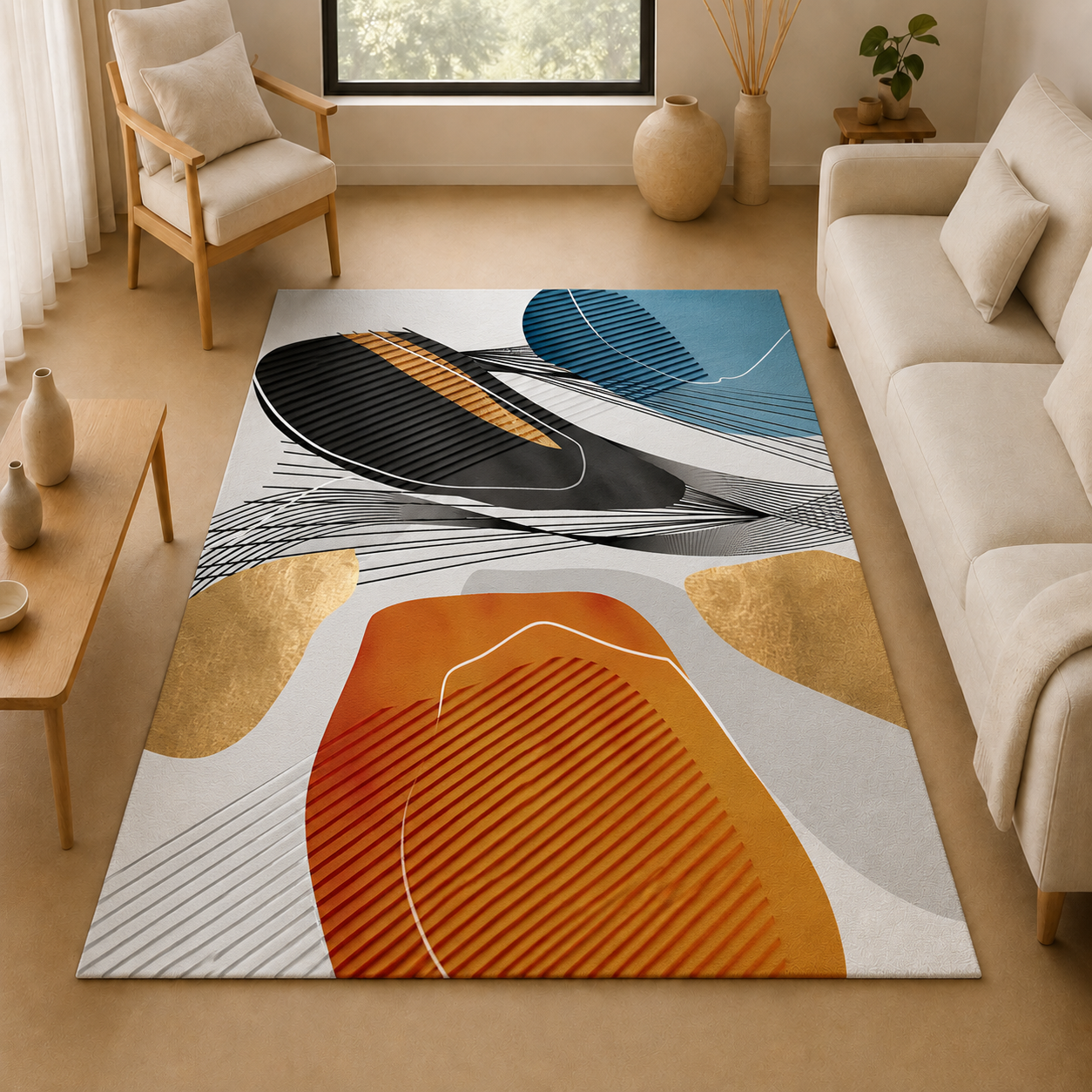 Modern Abstract Rectangular Anti Slip Area Rug | Drevano