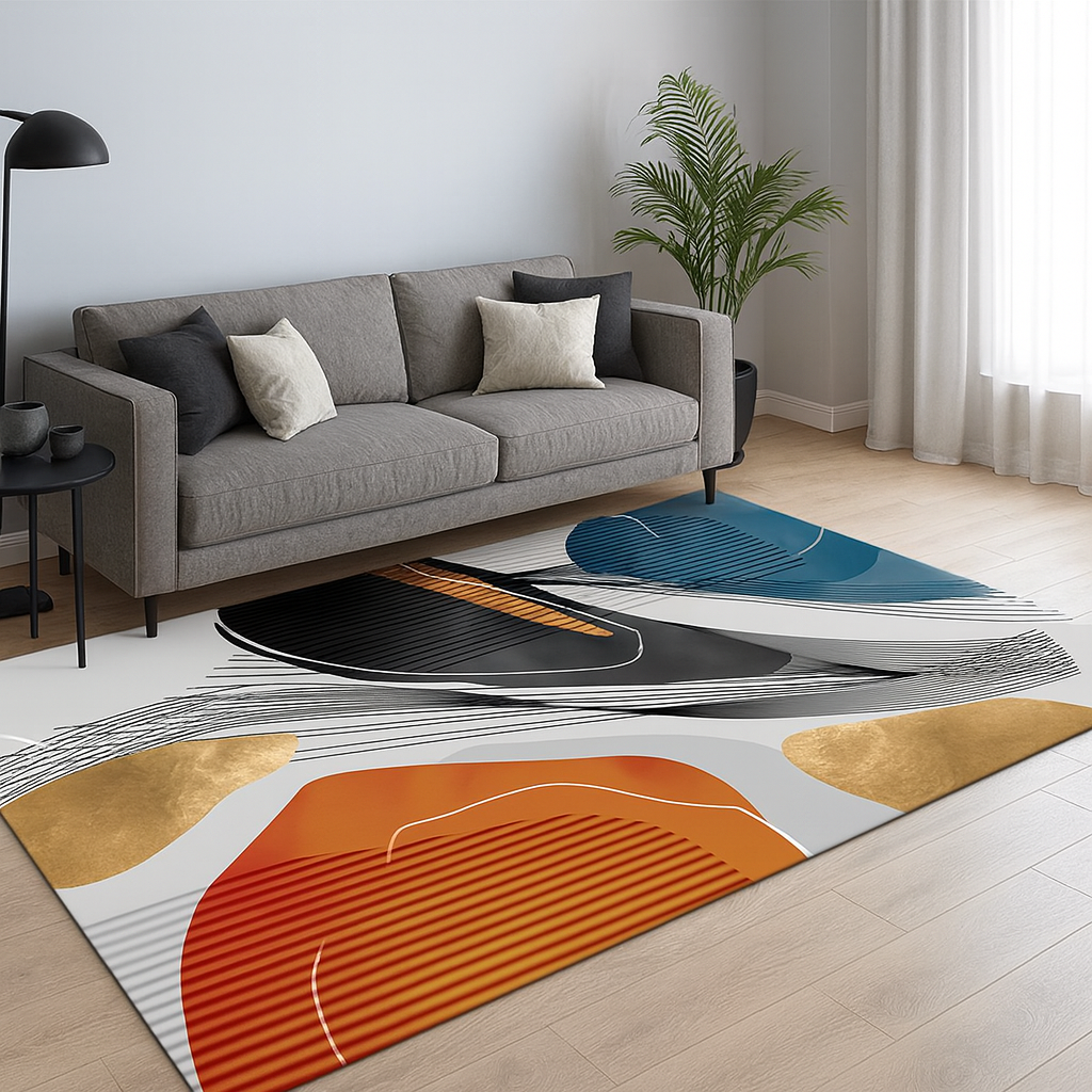 Modern Abstract Rectangular Anti Slip Area Rug | Drevano