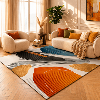 Modern Abstract Rectangular Anti Slip Area Rug | Drevano