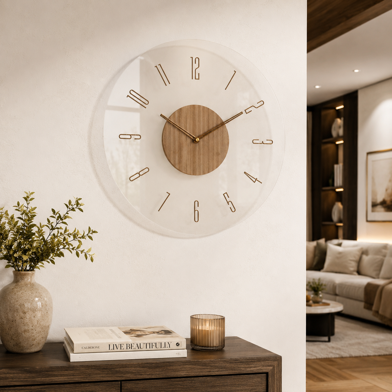 Modern Acrylic and Wood Quiet Quartz Wall Clock | Horvyn