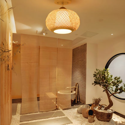 Modern Bamboo Semi Flush Ceiling Light Fixture | Velser
