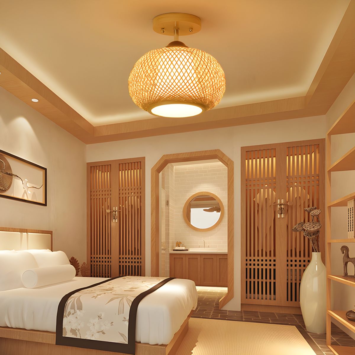Modern Bamboo Semi Flush Ceiling Light Fixture | Velser