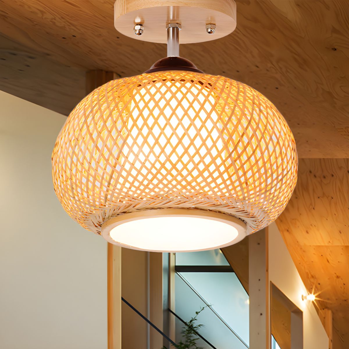 Modern Bamboo Semi Flush Ceiling Light Fixture | Velser