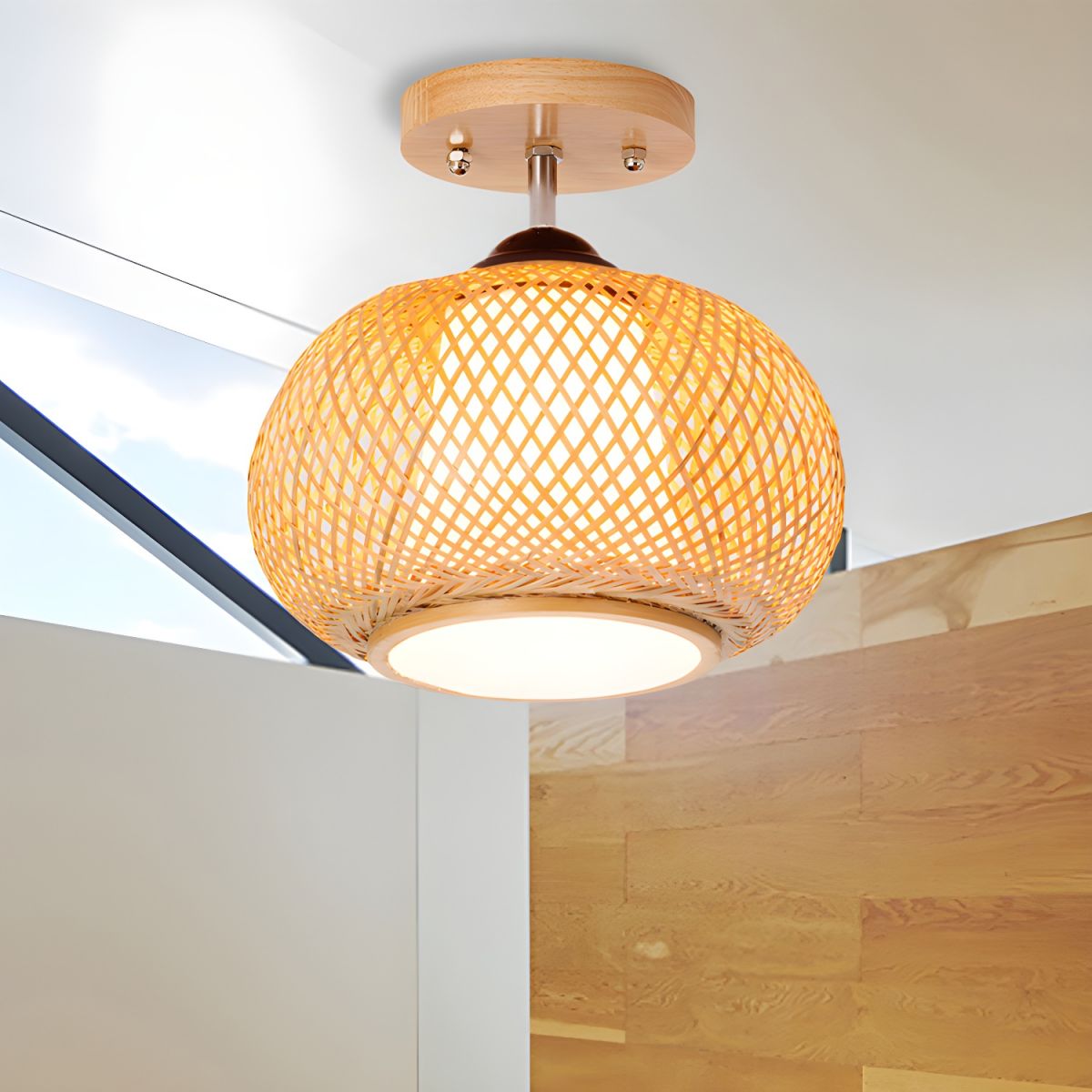 Modern Bamboo Semi Flush Ceiling Light Fixture | Velser