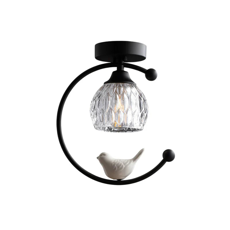 Modern Brass Ceiling Light with Ceramic Bird Accent | Narvyn