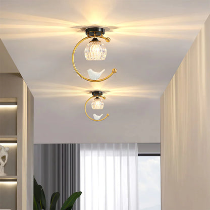 Modern Brass Ceiling Light with Ceramic Bird Accent | Narvyn